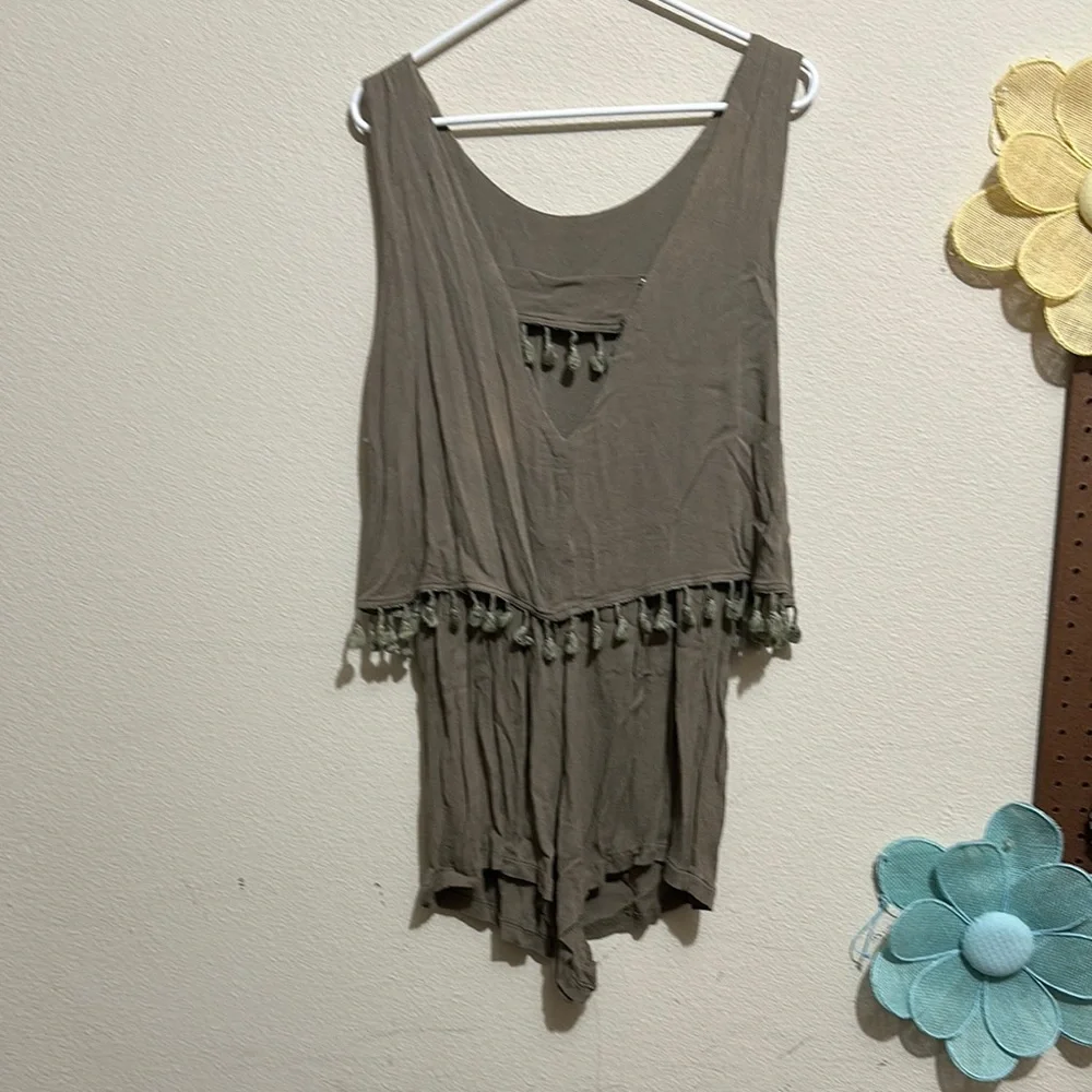 POL Olive Green Sleeveless Romper with‎ Tassels